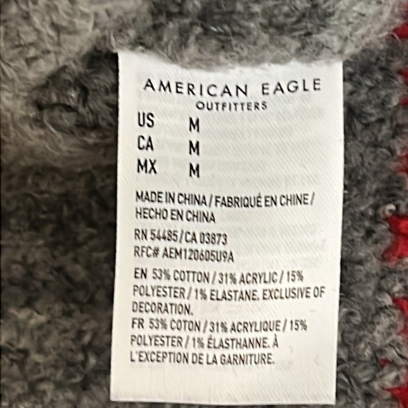 American Eagle Y2K Vintage Varsity full zip cardigan Sweater, grey and red,sz M - Picture 9 of 10